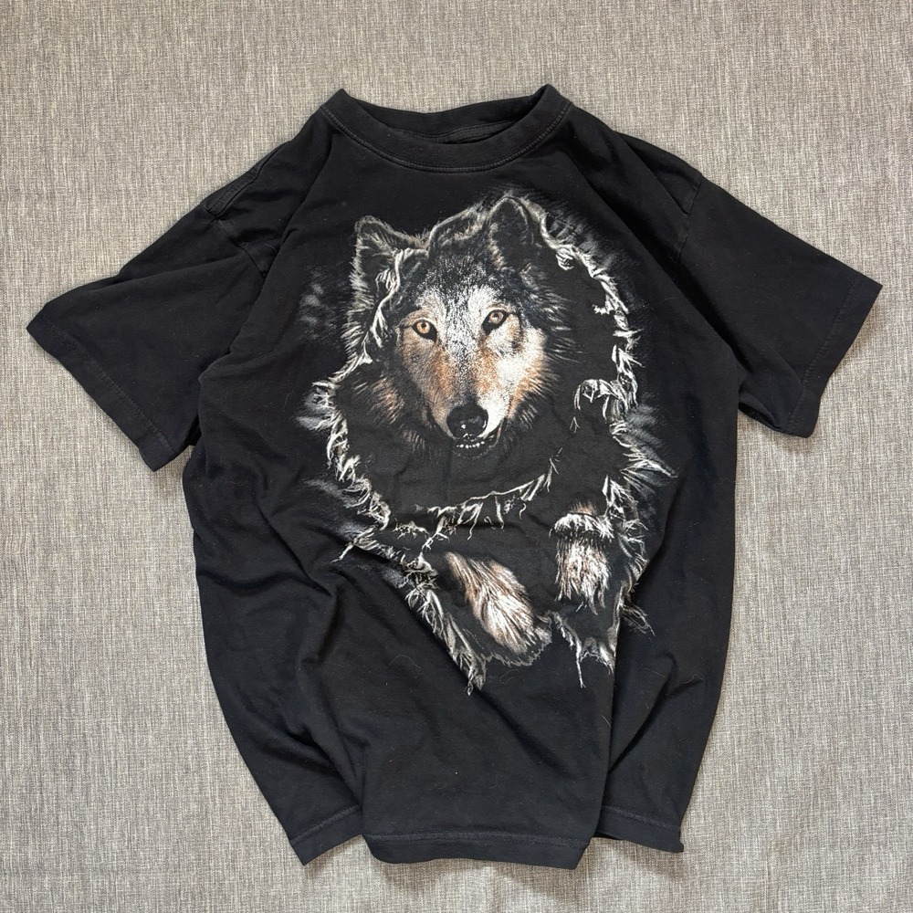 Acelander Black and White Wolf Graphic Tee - M